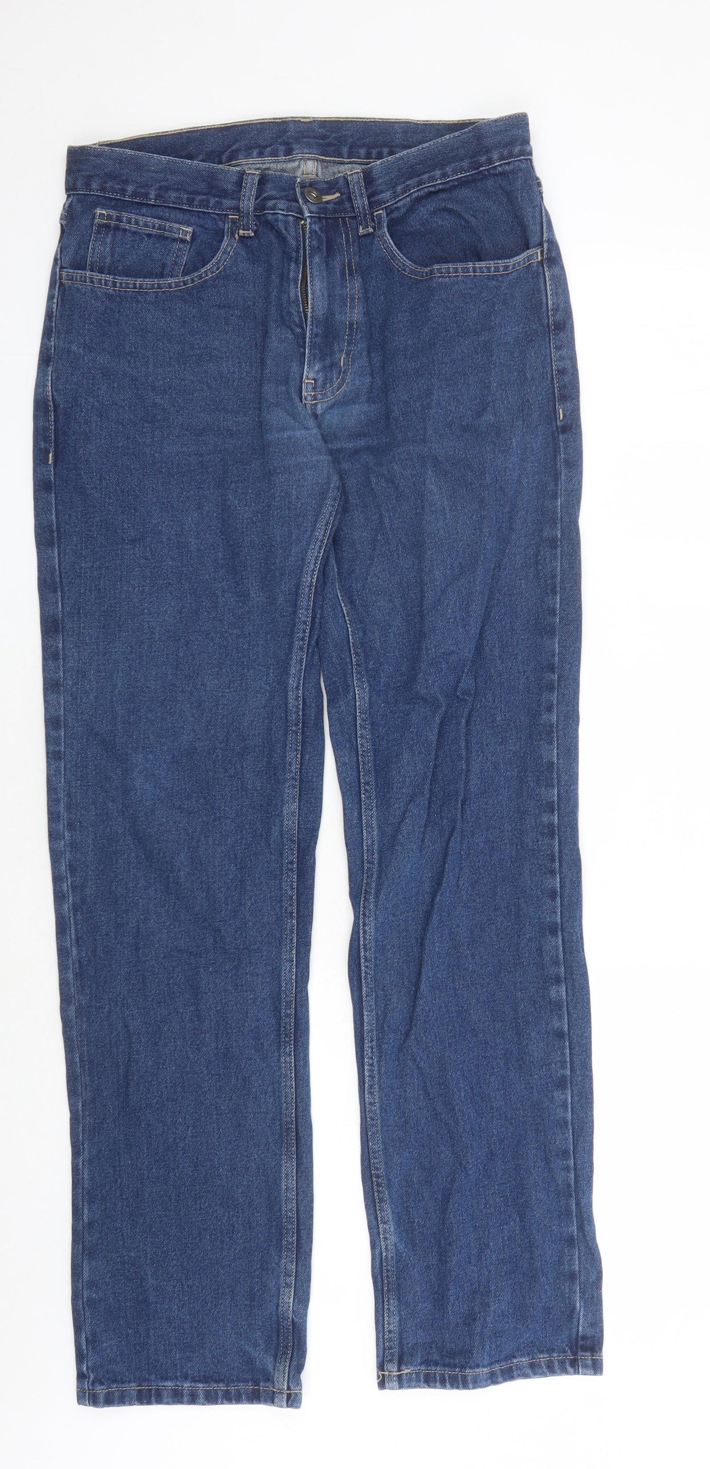 George Mens Blue Cotton Straight Jeans Size 32 in L30 in Regular Zip - Pockets