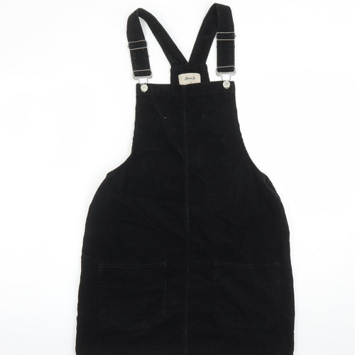 Denim & Co. Womens Black Cotton Pinafore/Dungaree Dress Size 10 Square Neck Button - Pockets