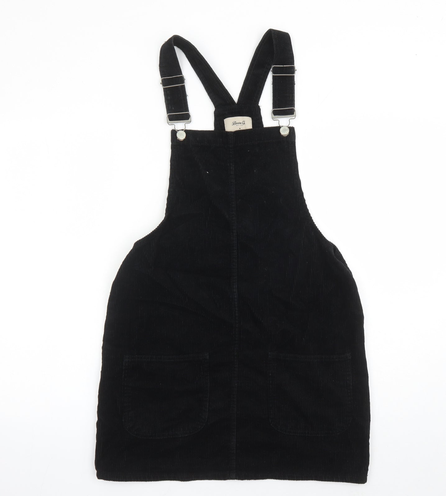 Denim & Co. Womens Black Cotton Pinafore/Dungaree Dress Size 10 Square Neck Button - Pockets