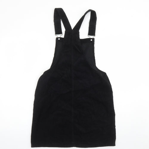 Denim & Co. Womens Black Cotton Pinafore/Dungaree Dress Size 10 Square Neck Button - Pockets