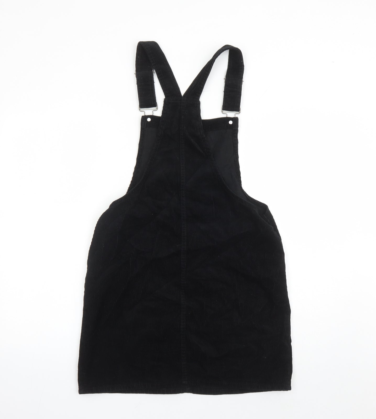 Denim & Co. Womens Black Cotton Pinafore/Dungaree Dress Size 10 Square Neck Button - Pockets