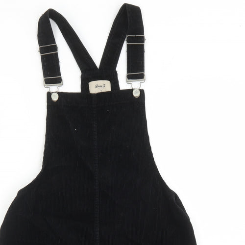 Denim & Co. Womens Black Cotton Pinafore/Dungaree Dress Size 10 Square Neck Button - Pockets