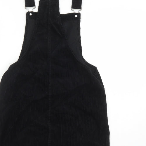 Denim & Co. Womens Black Cotton Pinafore/Dungaree Dress Size 10 Square Neck Button - Pockets