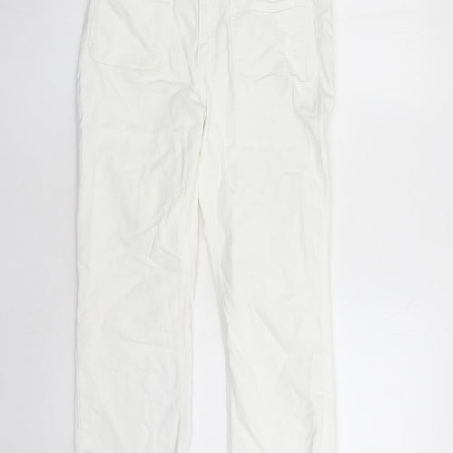 Zara Womens White Cotton Straight Jeans Size 10 L26 in Regular Zip - Raw Hems