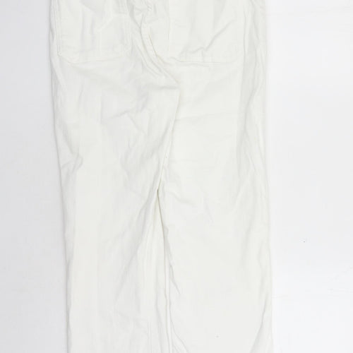 Zara Womens White Cotton Straight Jeans Size 10 L26 in Regular Zip - Raw Hems