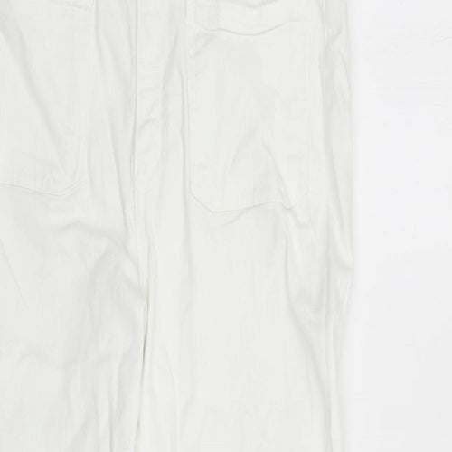 Zara Womens White Cotton Straight Jeans Size 10 L26 in Regular Zip - Raw Hems