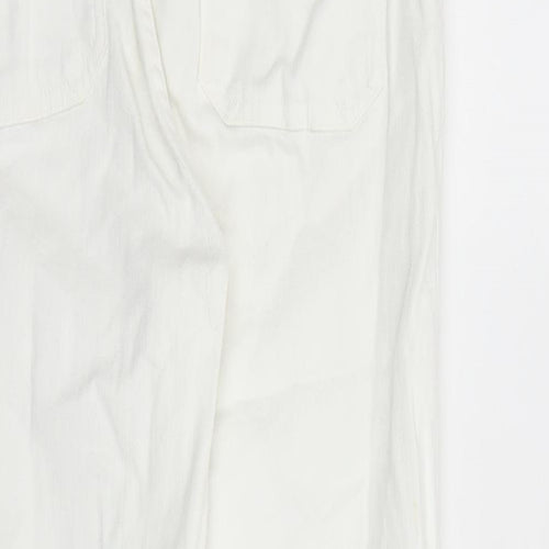 Zara Womens White Cotton Straight Jeans Size 10 L26 in Regular Zip - Raw Hems