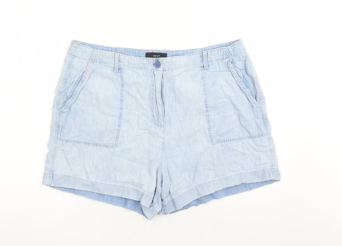 NEXT Womens Blue Cotton Basic Shorts Size 18 L4.5 in Regular Zip - Pockets
