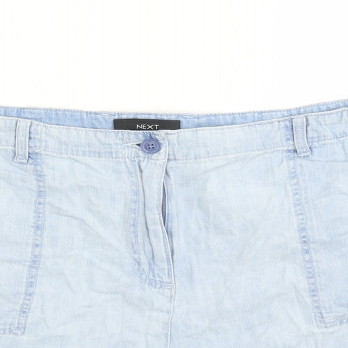 NEXT Womens Blue Cotton Basic Shorts Size 18 L4.5 in Regular Zip - Pockets