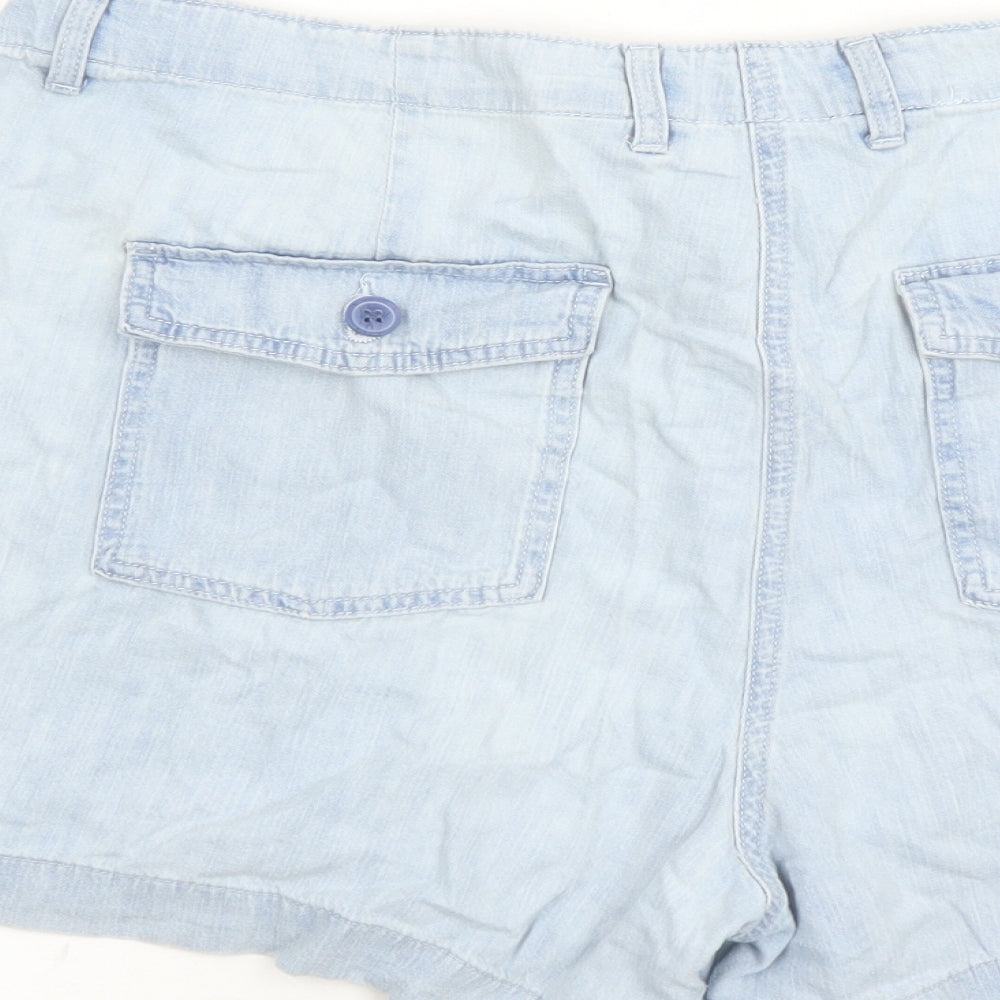NEXT Womens Blue Cotton Basic Shorts Size 18 L4.5 in Regular Zip - Pockets