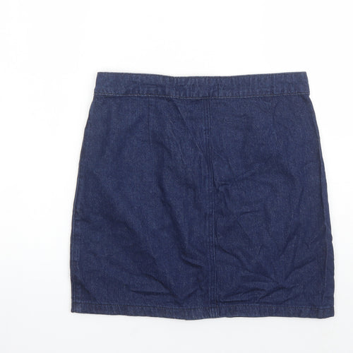 TU Womens Blue Cotton A-Line Skirt Size 10 Button - Pockets