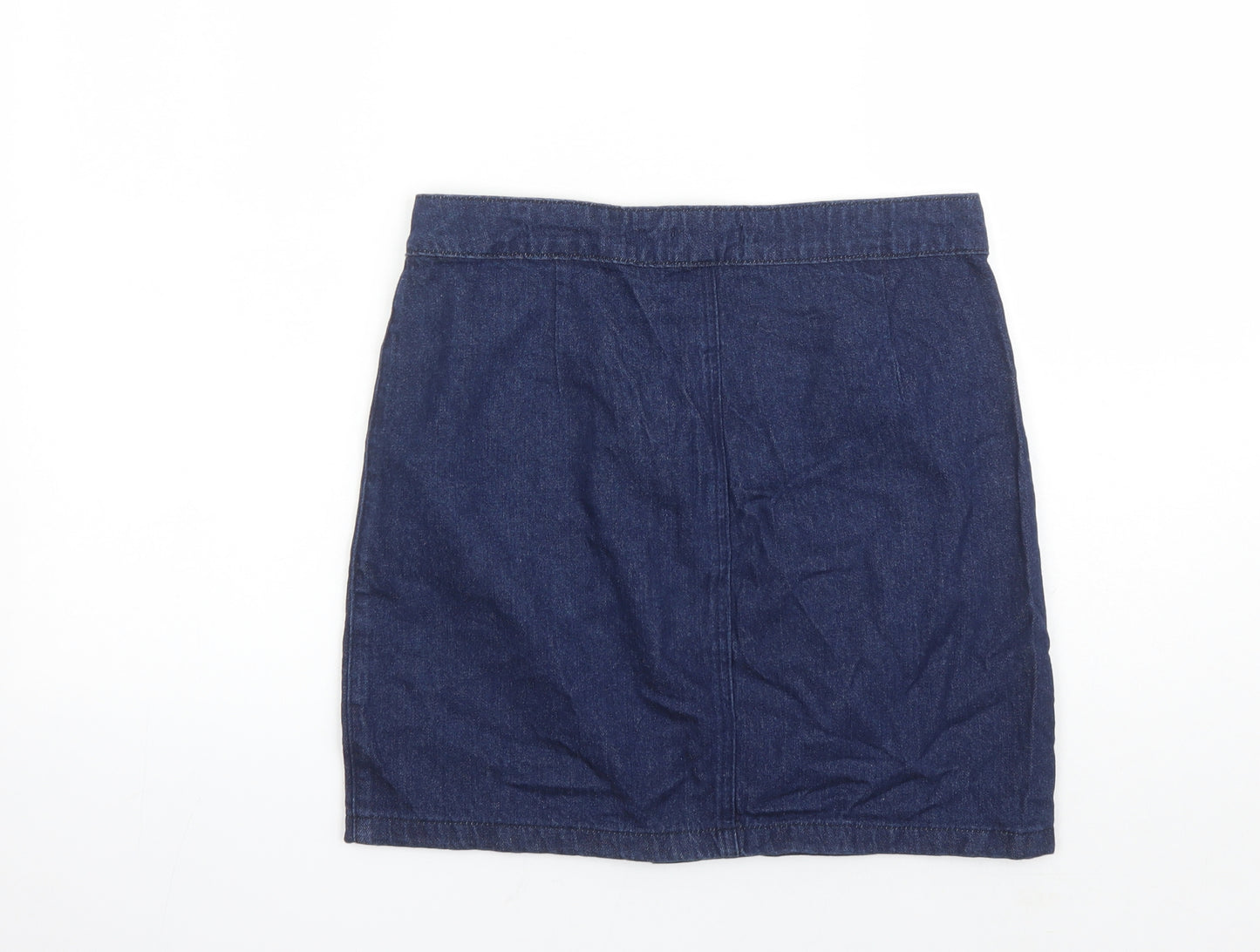 TU Womens Blue Cotton A-Line Skirt Size 10 Button - Pockets
