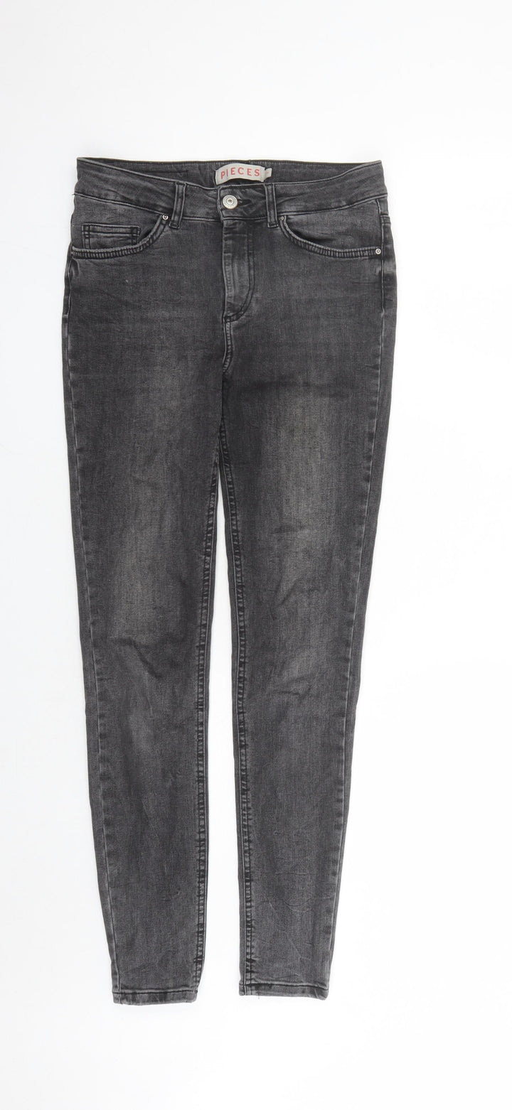 Pieces Womens Grey Cotton Skinny Jeans Size S L28 in Regular Zip - Pockets