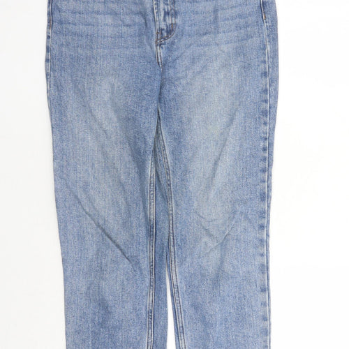 Denim & Co. Womens Blue Cotton Straight Jeans Size 10 L26 in Regular Zip - Pockets Short Leg Raw Hems