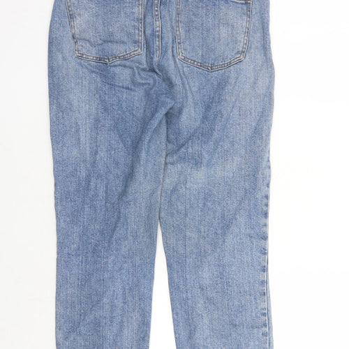 Denim & Co. Womens Blue Cotton Straight Jeans Size 10 L26 in Regular Zip - Pockets Short Leg Raw Hems