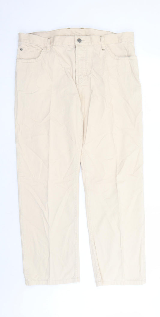 Lancers Mens Beige Cotton Trousers Size 38 in L29 in Regular Zip - Pockets