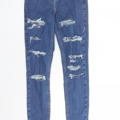 Topshop Womens Blue Cotton Skinny Jeans Size 26 in L28 in Regular Zip - Pockets