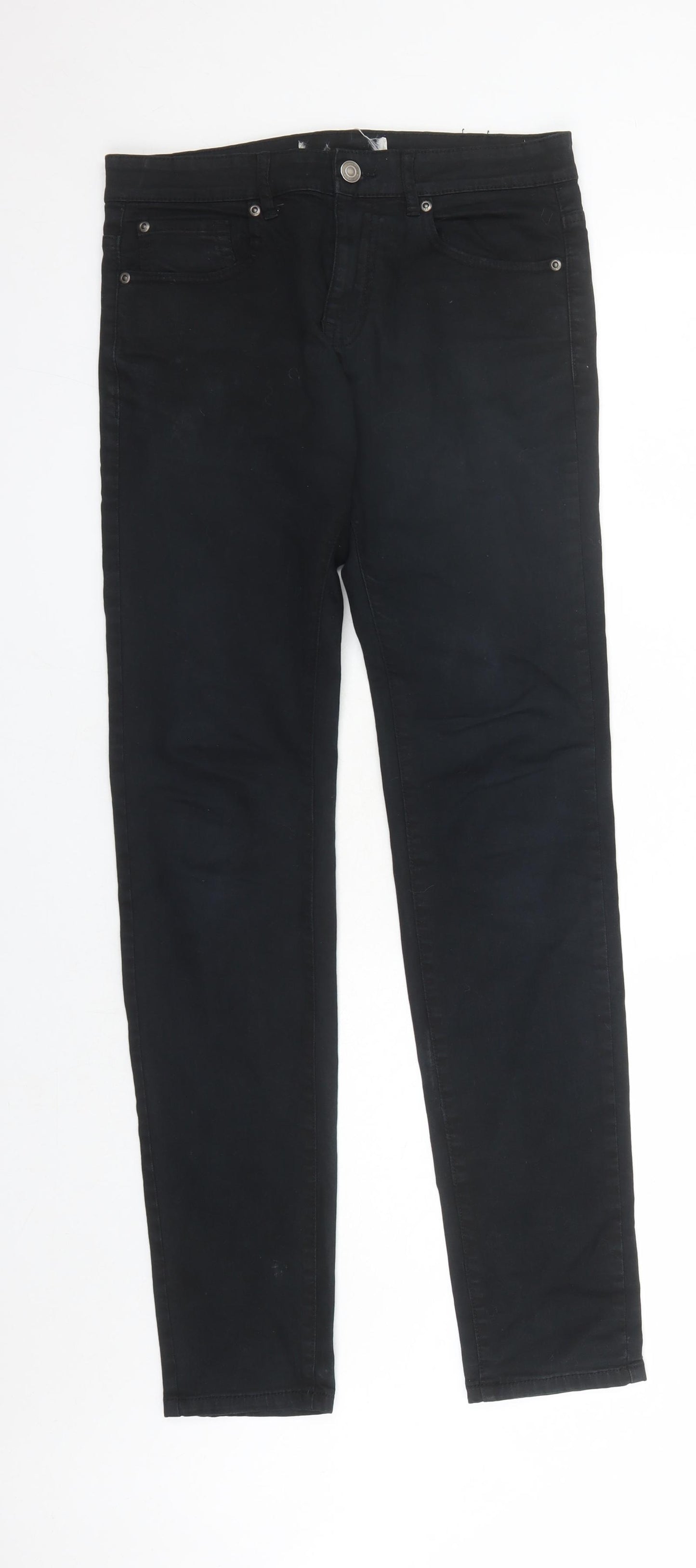 Stradivarius Mens Black Polyester Straight Jeans Size 32 in L31 in Regular Zip - Pockets