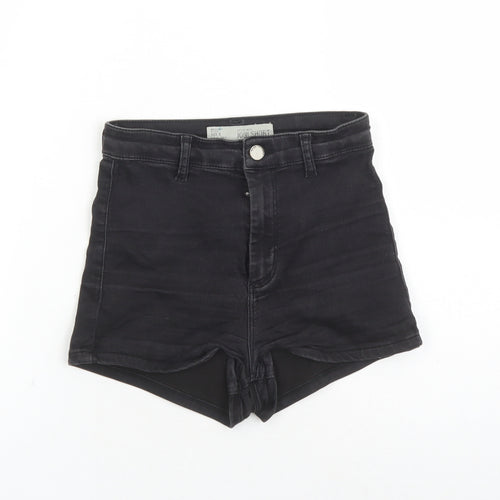 Topshop Womens Black Cotton Hot Pants Shorts Size 8 Regular Zip - Inside Leg 2 inches