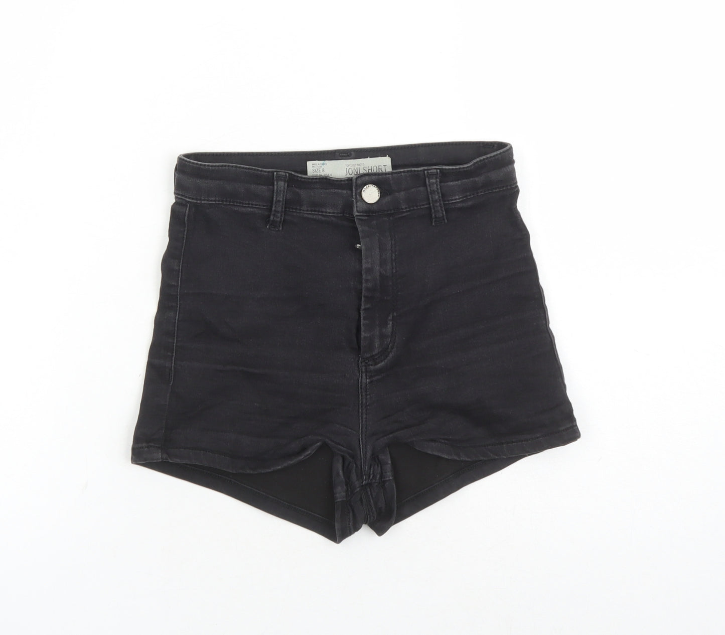 Topshop Womens Black Cotton Hot Pants Shorts Size 8 Regular Zip - Inside Leg 2 inches