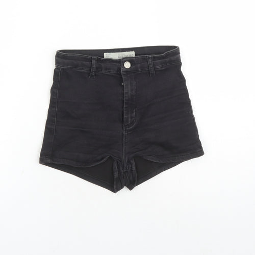 Topshop Womens Black Cotton Hot Pants Shorts Size 8 Regular Zip - Inside Leg 2 inches