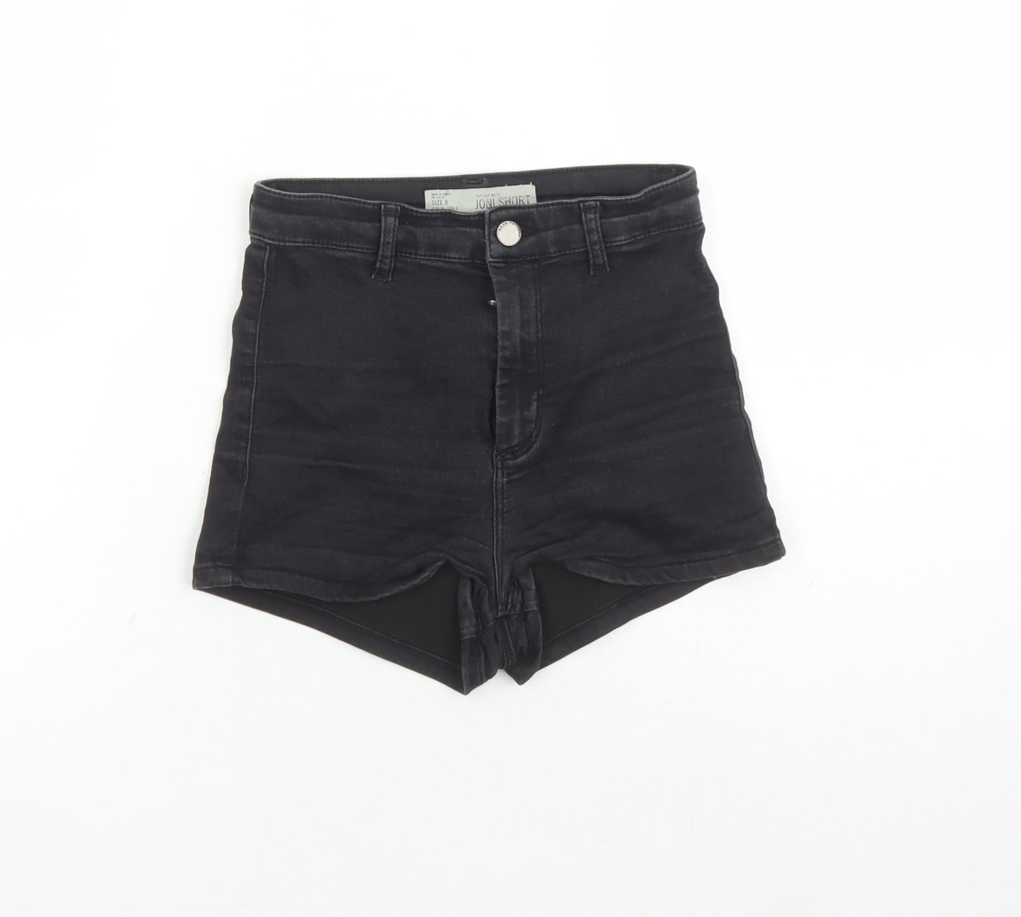 Topshop Womens Black Cotton Hot Pants Shorts Size 8 Regular Zip - Inside Leg 2 inches
