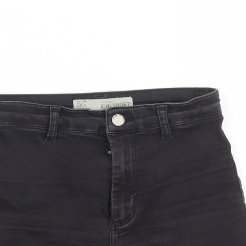 Topshop Womens Black Cotton Hot Pants Shorts Size 8 Regular Zip - Inside Leg 2 inches