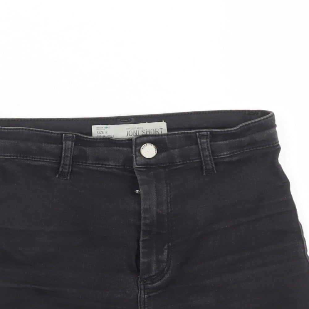 Topshop Womens Black Cotton Hot Pants Shorts Size 8 Regular Zip - Inside Leg 2 inches