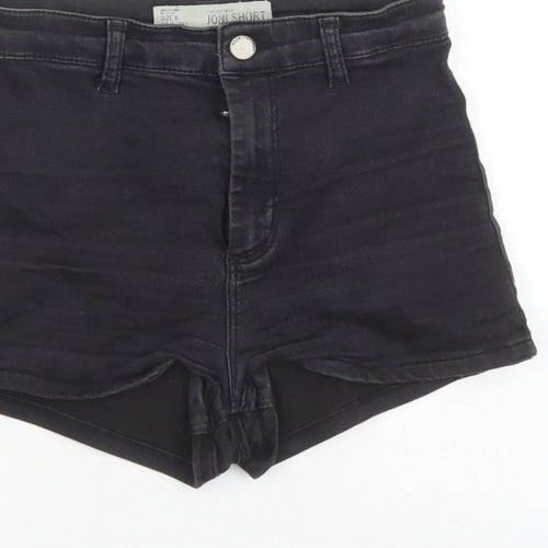Topshop Womens Black Cotton Hot Pants Shorts Size 8 Regular Zip - Inside Leg 2 inches