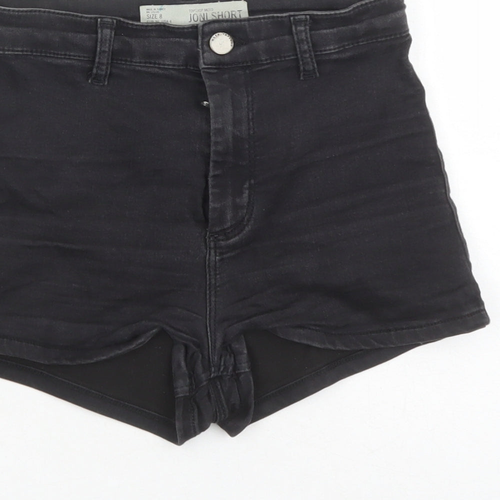 Topshop Womens Black Cotton Hot Pants Shorts Size 8 Regular Zip - Inside Leg 2 inches