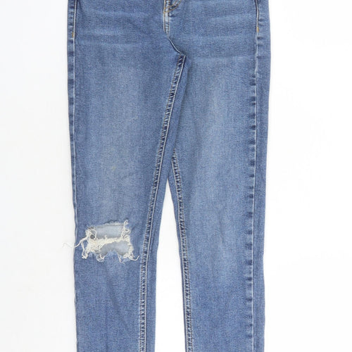 Topshop Womens Blue Cotton Skinny Jeans Size 26 in L25 in Regular Zip - Pockets Short Leg