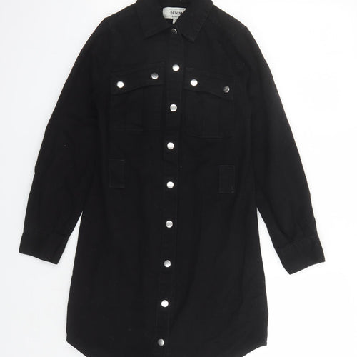 New Look Womens Black Cotton Shirt Dress Size 4 Collared Snap