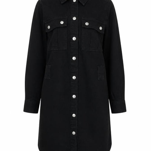 New Look Womens Black Cotton Shirt Dress Size 4 Collared Snap