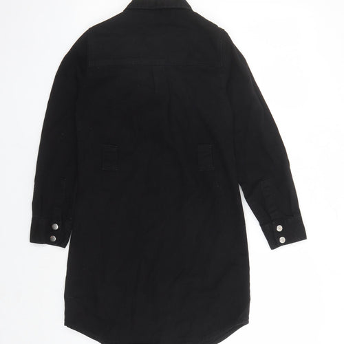 New Look Womens Black Cotton Shirt Dress Size 4 Collared Snap