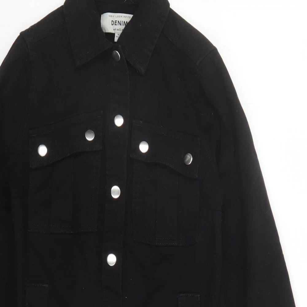 New Look Womens Black Cotton Shirt Dress Size 4 Collared Snap