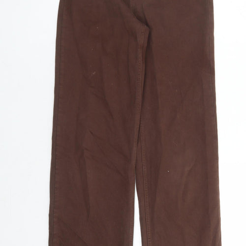 Denim & Co. Womens Brown Cotton Wide-Leg Jeans Size 4 L30 in Regular Zip - Pockets Long Leg