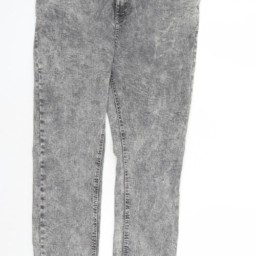Pull&Bear Womens Grey Cotton Straight Jeans Size 14 L26 in Regular Zip - Raw Hems Pockets