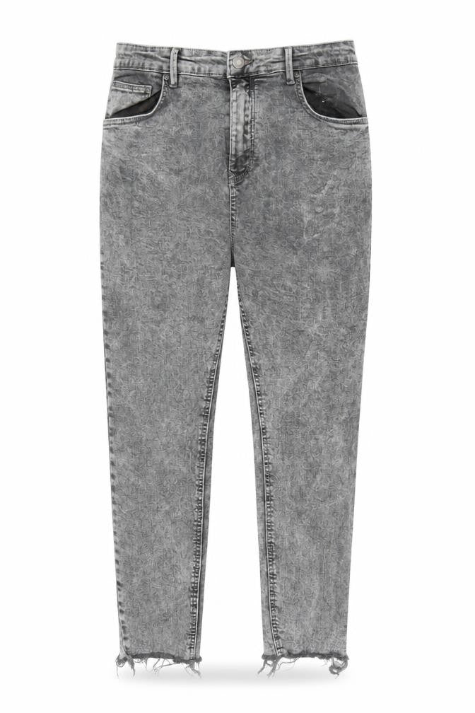 Pull&Bear Womens Grey Cotton Straight Jeans Size 14 L26 in Regular Zip - Raw Hems Pockets