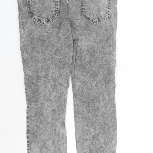 Pull&Bear Womens Grey Cotton Straight Jeans Size 14 L26 in Regular Zip - Raw Hems Pockets