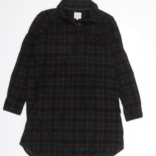 Fat Face Womens Blue Plaid Cotton Shirt Dress Size 12 Collared Button