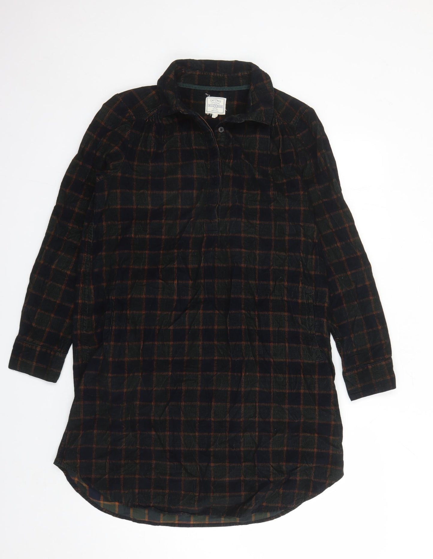 Fat Face Womens Blue Plaid Cotton Shirt Dress Size 12 Collared Button