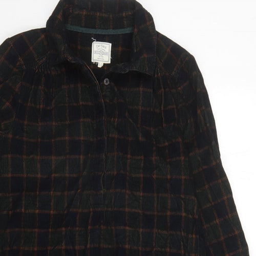 Fat Face Womens Blue Plaid Cotton Shirt Dress Size 12 Collared Button