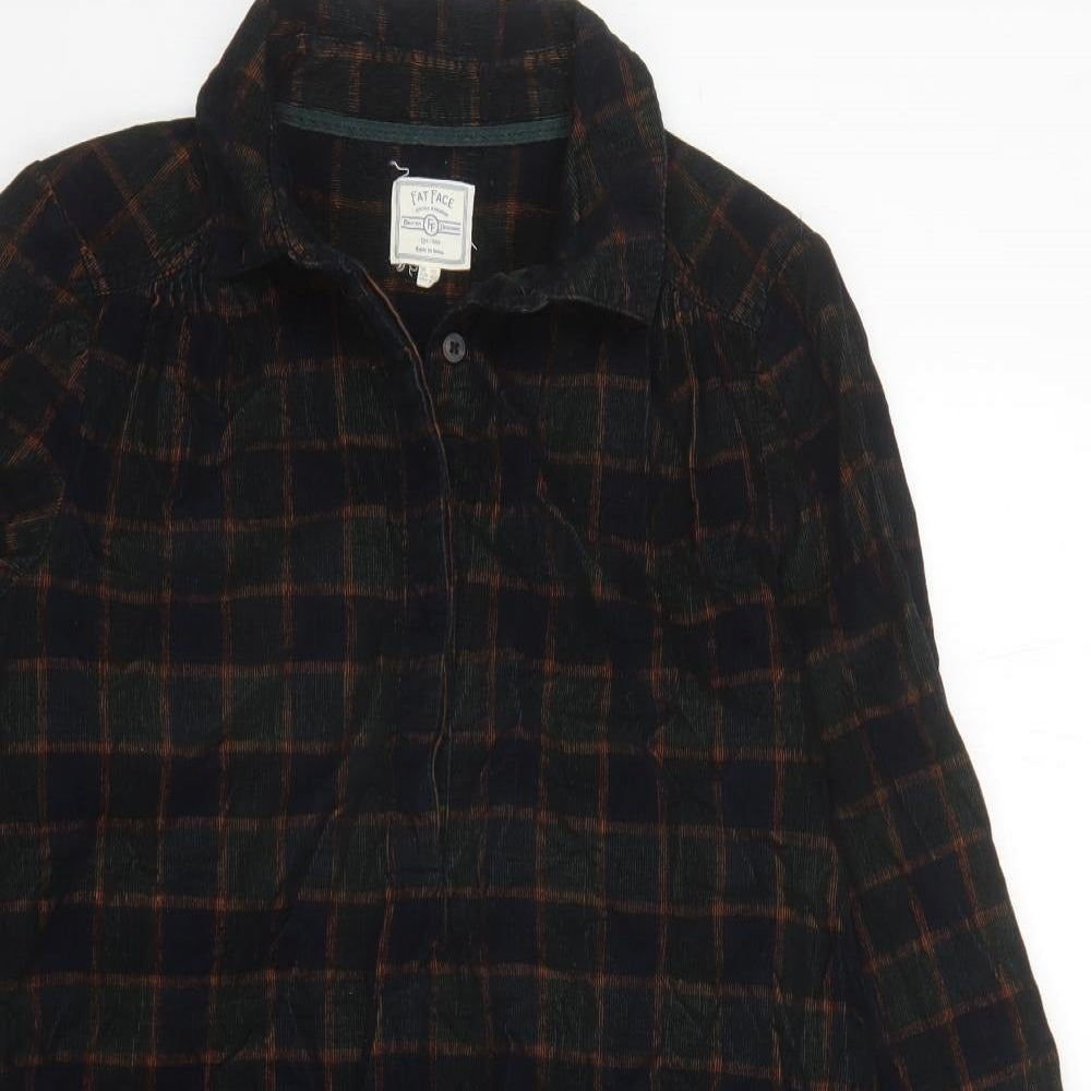 Fat Face Womens Blue Plaid Cotton Shirt Dress Size 12 Collared Button