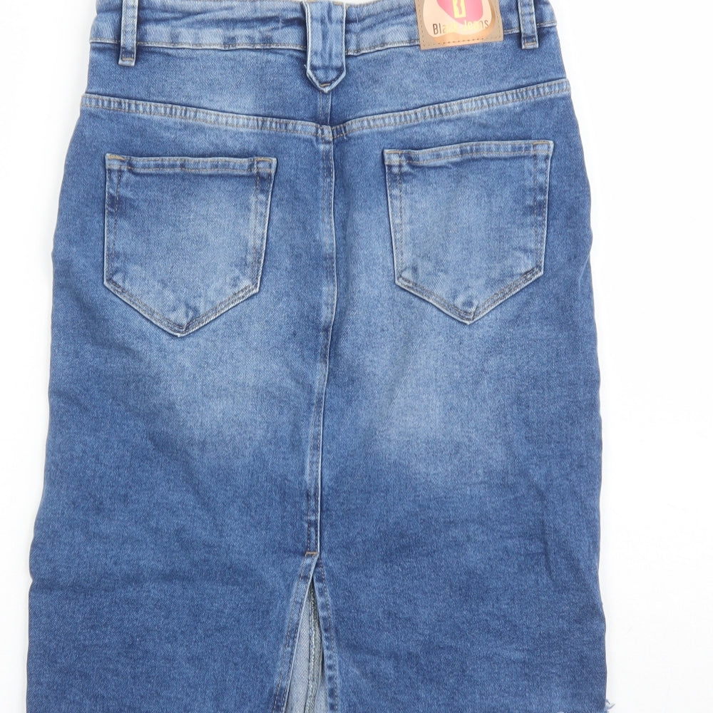 Black Jeans Womens Blue Cotton A-Line Skirt Size 10 Zip - Raw Hems Pockets