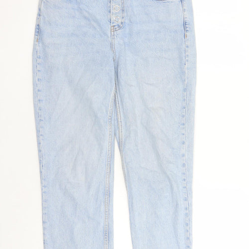 Topshop Womens Blue Cotton Straight Jeans Size 30 in L26 in Regular Snap - Raw Hems Pockets