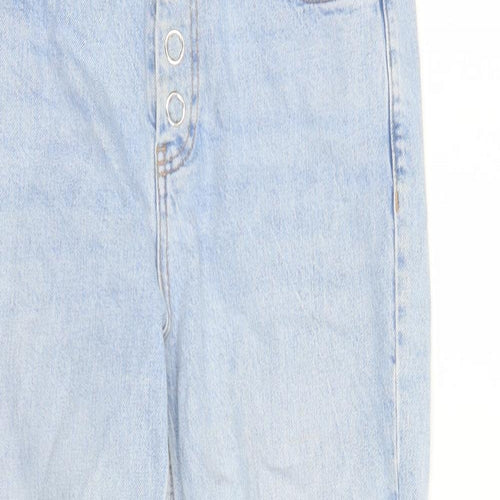Topshop Womens Blue Cotton Straight Jeans Size 30 in L26 in Regular Snap - Raw Hems Pockets