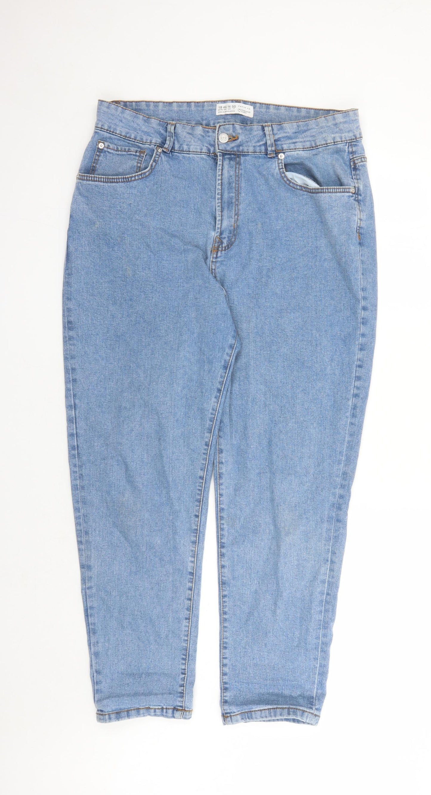 Denim & Co. Womens Blue Cotton Straight Jeans Size 18 L27 in Regular Zip - Pockets