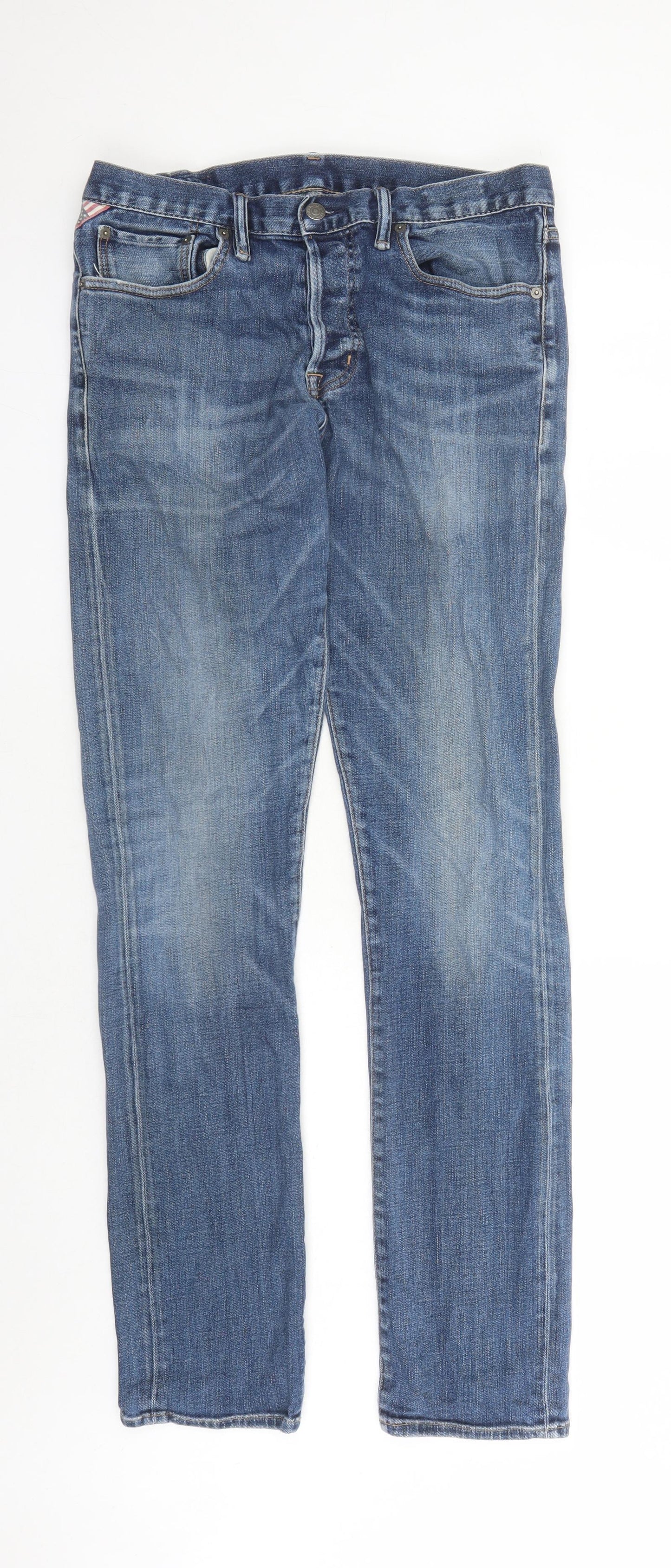 Ralph Lauren Mens Blue Cotton Straight Jeans Size 34 in L32 in Regular Button - Pockets