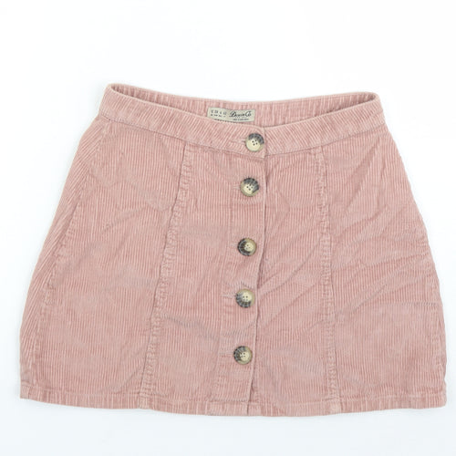 Denim & Co. Womens Pink Cotton Mini Skirt Size 10 Button