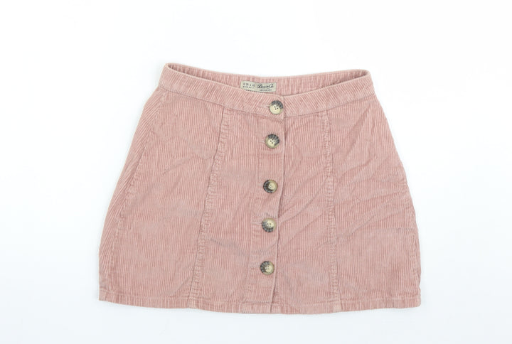 Denim & Co. Womens Pink Cotton Mini Skirt Size 10 Button